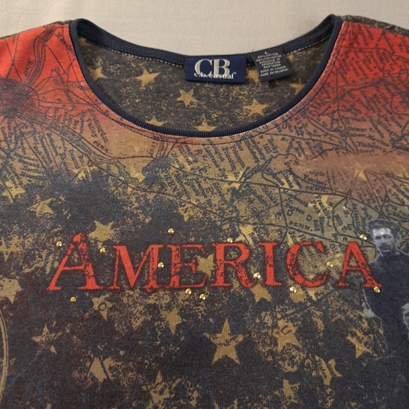CB Casual VTG Women's Multicolor Fireworks 'AMERICA' Short Sleeve Shirt Size L - Picture 7 of 8